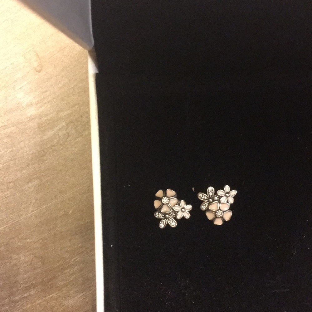 Authentic Pandora flower earrings